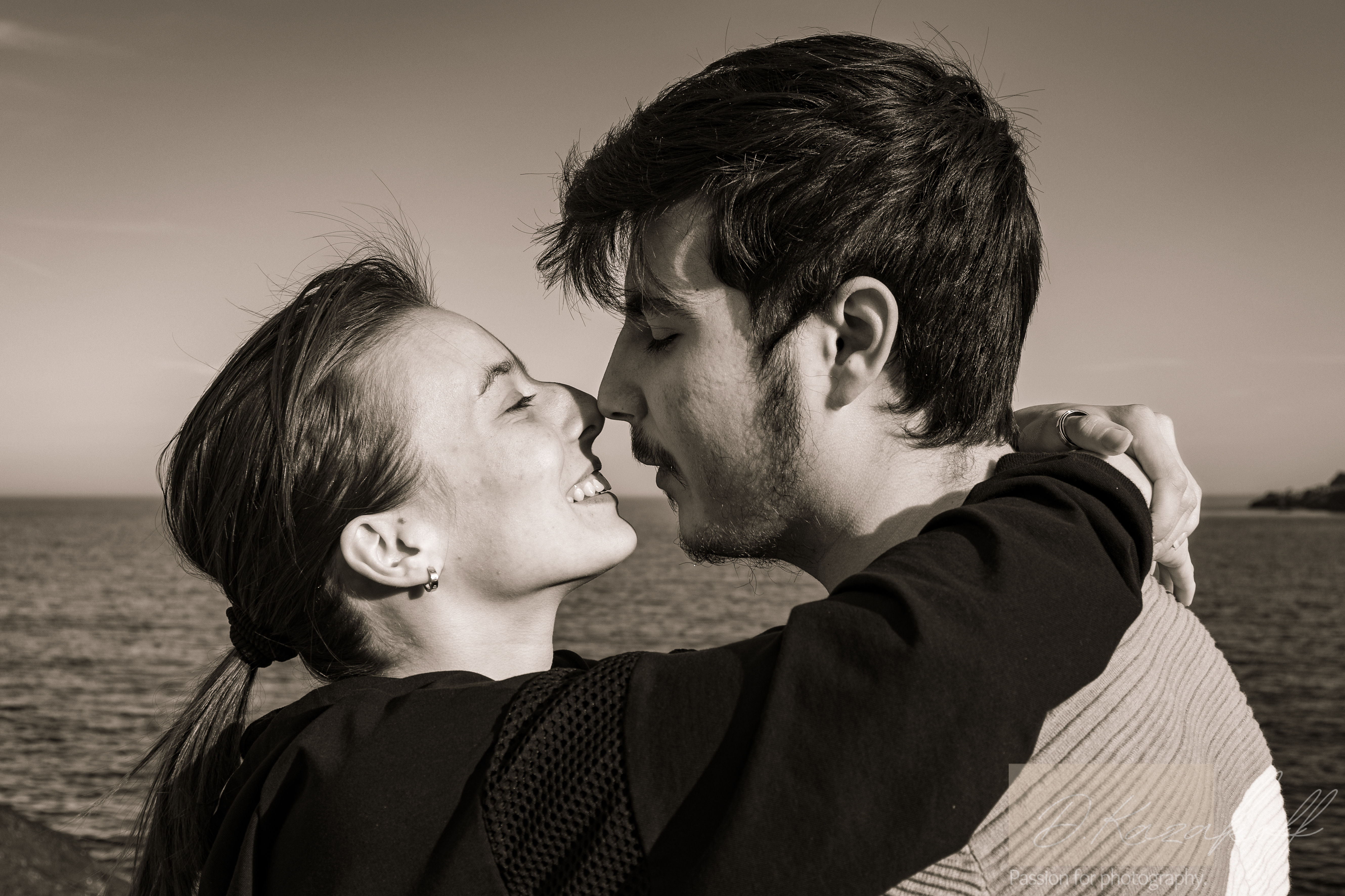Young couple love by the seaside
