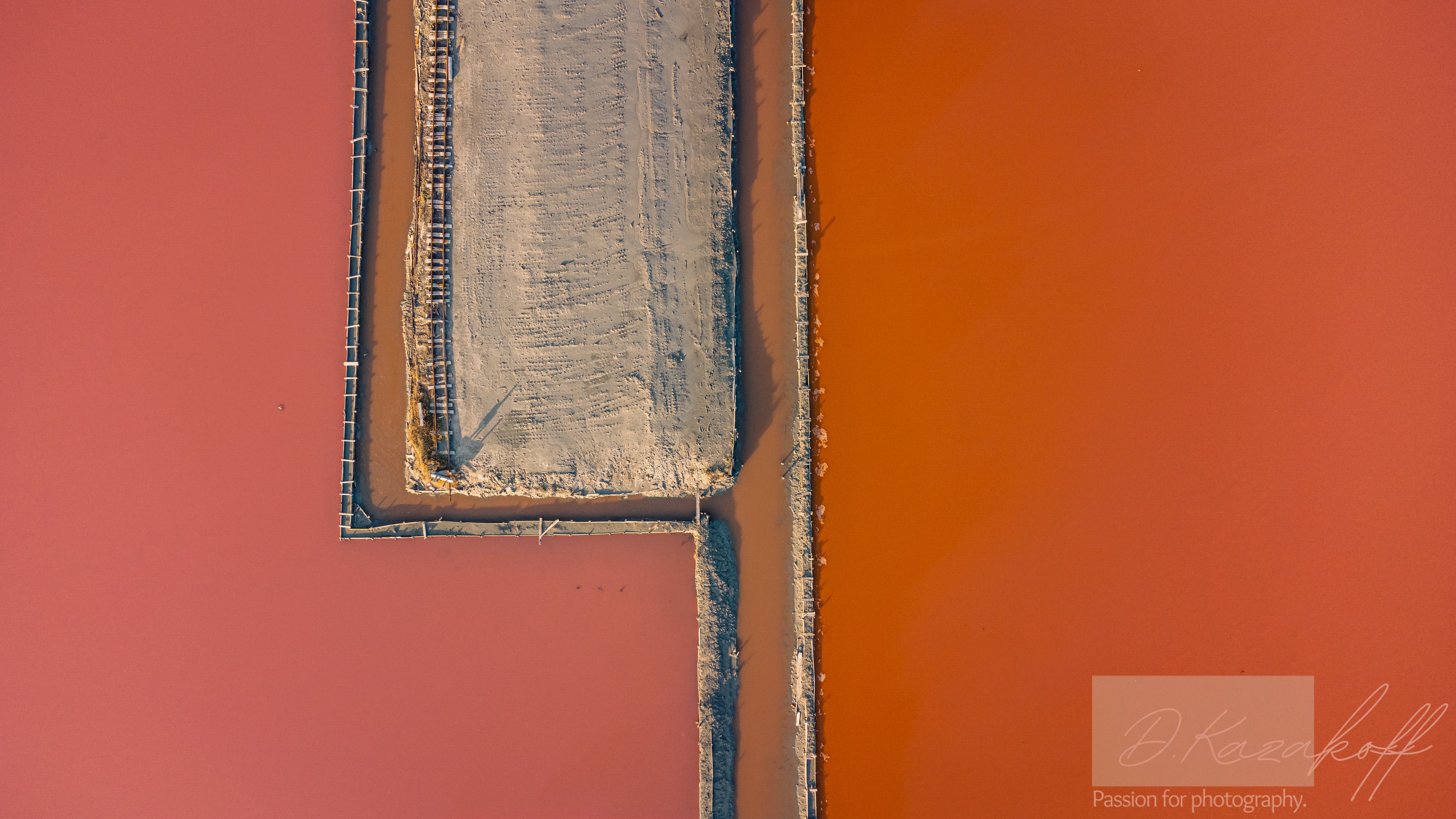 Burgas Saltworks viewed from above during sunset on a sunny Nove
